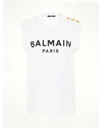 Balmain - 3 Buttons Logo Tank Top, Round Neck, 100% Cotton - Lyst
