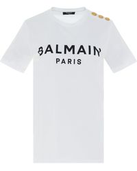 Balmain - 3 Button Printed Logo Classic Fit T-Shirt, Round Neck, Short Sleeves, /, 100% Organic Cotton - Lyst