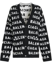 Balenciaga - All-Over Logo Cardigan, Long Sleeves - Lyst