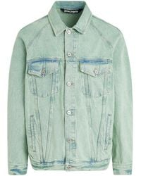 Palm Angels - 'Overdye Logo Loose Denim Jacket, Long Sleeves, Mint/Off, 100% Cotton, Size: Small - Lyst