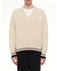 Ami Paris - Ami De Coeur V Neck College Sweater - Lyst