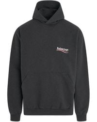 Balenciaga - Large Fit Embroidered Logo Hoodie, Long Sleeves, Dark Heather/, 100% Cotton - Lyst