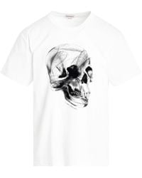 Alexander McQueen - Dragonfly Skull Print T-shirt In White/black - Lyst