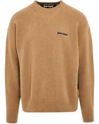 Palm Angels - 'Basic Logo Sweater, Long Sleeves, Camel/, 100% Cashmere, Size: Small - Lyst