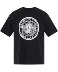 Balmain - Coin Flock Straight Fit T-Shirt, Short Sleeves, , 100% Organic Cotton, Size: Medium - Lyst