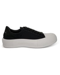 men's deck lace up plimsoll in black white