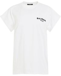 Balmain - 'Short Sleeve Logo Flock Detail Eco T-Shirt, Round Neck, /, 100% Cotton, Size: Small - Lyst