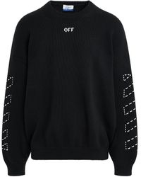 Off-White c/o Virgil Abloh - Off- 'Stitch Diagonal Arrow Knit Sweater, Long Sleeves, /Cream, 100% Cotton, Size: Small - Lyst