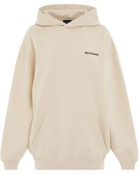 Balenciaga - Fleece Back Logo Medium Fit Hoodie In Cream/black - Lyst