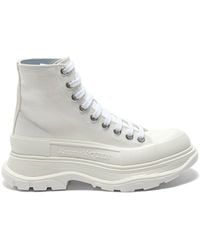 McQueen - Tread Slick Canvas Lace-up Boots In White - Lyst