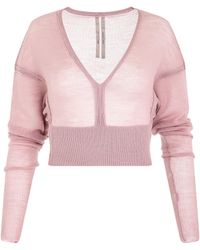 Rick Owens - Long Sleeve V Knit Sweater, Dusty, 100% New Wool - Lyst