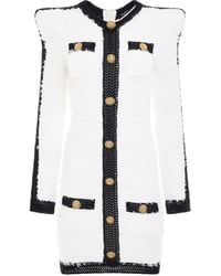 Balmain - 4 Pockets Buttoned Tweed Knit Short Dress, Round Neck, Long Sleeves, /, 100% Cotton - Lyst