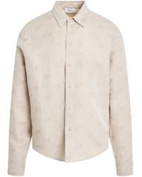 Off-White c/o Virgil Abloh - Off- Linen Jacquard Long Sleeve Shirt, , 100% Cotton, Size: Large - Lyst