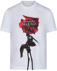 Alexander McQueen - Rose Print Logo T-Shirt, Round Neck, Short Sleeves, , 100% Cotton - Lyst