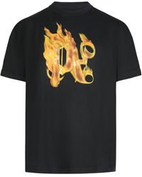 Palm Angels - Burning Monogram T-Shirt, Short Sleeves, /, 100% Cotton - Lyst