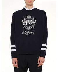 Balmain - College Emblem Boxy Sweater - Lyst