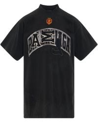 Balenciaga - Logo Patch Distressed Oversized T-Shirt, Short Sleeves, Washed, 100% Cotton - Lyst
