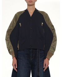 Sacai - Nylon Twill X Knit Cardigan - Lyst
