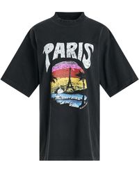 Balenciaga - Tropical Paris Logo T-Shirt, Short Sleeves, Faded/, 100% Cotton - Lyst
