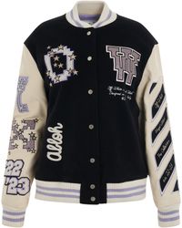 Off-White c/o Virgil Abloh - Off- Embroidered Patch Logo Varsity Jacket, Long Sleeves, /Lilac, 100% Polyester - Lyst