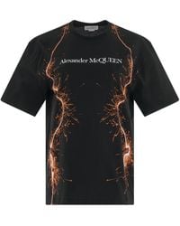 Alexander McQueen - Fireworks Organic T-Shirt, Round Neck, Short Sleeves, , 100% Cotton - Lyst