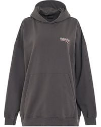 Balenciaga - Political Campaign Crack Print Oversized Hoodie, Long Sleeves, Smoked/, 100% Cotton - Lyst