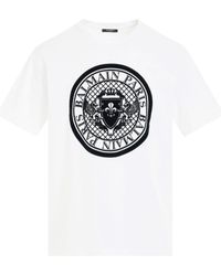 Balmain - Coin Flock Straight Fit T-shirt In White/black - Lyst