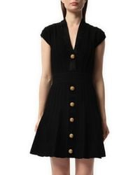 Balmain - Button V-Neck Velvet Flare Short Dress, Short Sleeves, 100% Polyester - Lyst