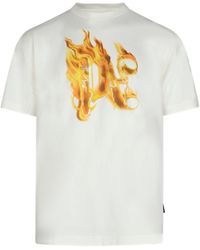 Palm Angels - Burning Monogram T-Shirt, Short Sleeves, Off, 100% Cotton - Lyst