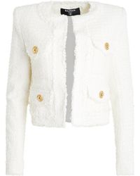 Balmain - Collarless 4 Pocket Tweed Jacket, Round Neck, Long Sleeves, , 100% Cotton - Lyst