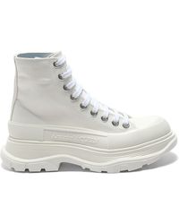 McQueen - Tread Slick Canvas Lace-up Boots In White - Lyst