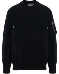 Sacai - X Sponge Knit Sweater X Nylon Twill Pullover, Long Sleeves, , 100% Polyester - Lyst