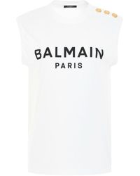 Balmain - 3 Buttons Logo Tank Top, Round Neck, /, 100% Cotton - Lyst