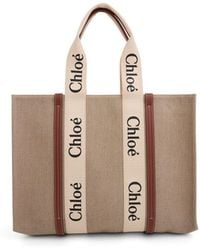 Chloé - Large Eco Woody Tote Bag With Strap, 100% Linen Canvas - Lyst