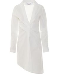 Off-White c/o Virgil Abloh - Off- Popeline Draped Shirt Dress, Long Sleeves, 100% Cotton - Lyst