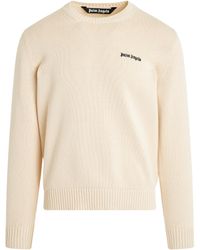 Palm Angels - 'Classic Logo Round Neck Knit Sweater, Long Sleeves, Off, 100% Cotton, Size: Small - Lyst