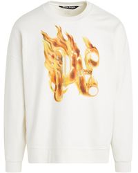 Palm Angels - 'Burning Monogram Sweatshirt, Long Sleeves, Off, 100% Cotton, Size: Small - Lyst