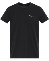 Balmain - 'Logo Flock Classic Fit T-Shirt, Short Sleeves, /, 100% Cotton, Size: Small - Lyst