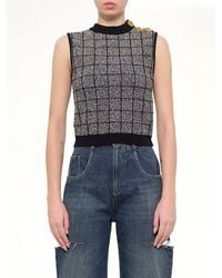 Balmain - Sl 3 Buttons Knit Light Tweed Top - Lyst