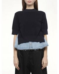 Sacai - X Denim X Knit Pullover, 100% Polyester - Lyst