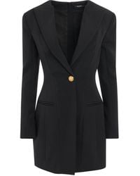 Balmain - 1 Button Long Sleeve Tailored Short Dress, , 100% Wool - Lyst
