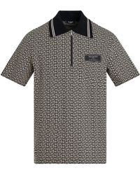 Balmain - Monogram Jacquard Zipped Polo, Short Sleeves, Ivory/, 100% Cotton, Size: Large - Lyst