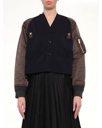 Sacai - Nylon Twill X Cotton Knit Cardigan - Lyst