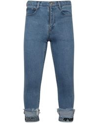 Facetasm - Cropped Print Denim Pants, 100% Cotton - Lyst