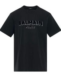 Balmain - Logo Flock & Foil T-Shirt, Round Neck, Short Sleeves, 100% Cotton - Lyst