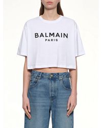 Balmain - Logo Print Cropped T-Shirt - Lyst