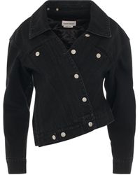 Alexander McQueen - Twisted Asymmetric Denim Jacket, Long Sleeves, , 100% Cotton - Lyst