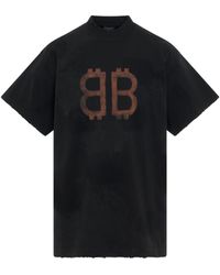 Balenciaga - Crypto Logo Oversized T-Shirt, Short Sleeves, Washed, 100% Cotton - Lyst
