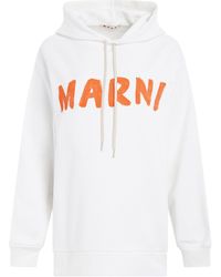 Marni - Logo Print Hoodie, Long Sleeves, Stone, 100% Cotton - Lyst