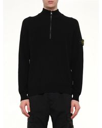 Stone Island - 5100124 Ribbed Cotton Half-Zip Sweater - Lyst